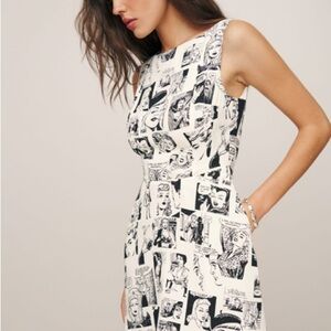 Reformation Elva Mini Dress in Newsprint
